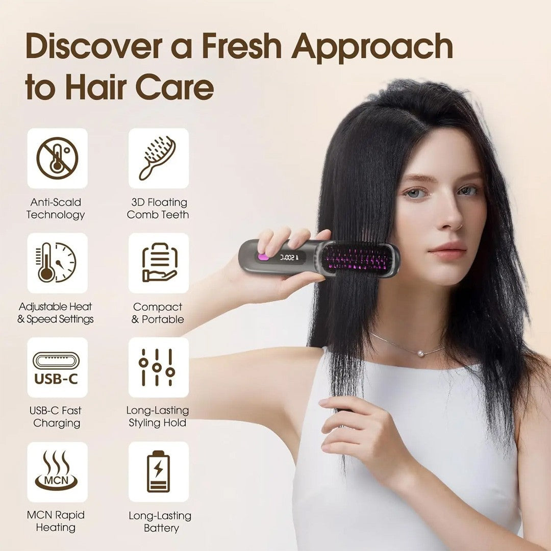 Portable Hair Straightener Brush Antiscald Hair Cordless Hair Straightener Brush