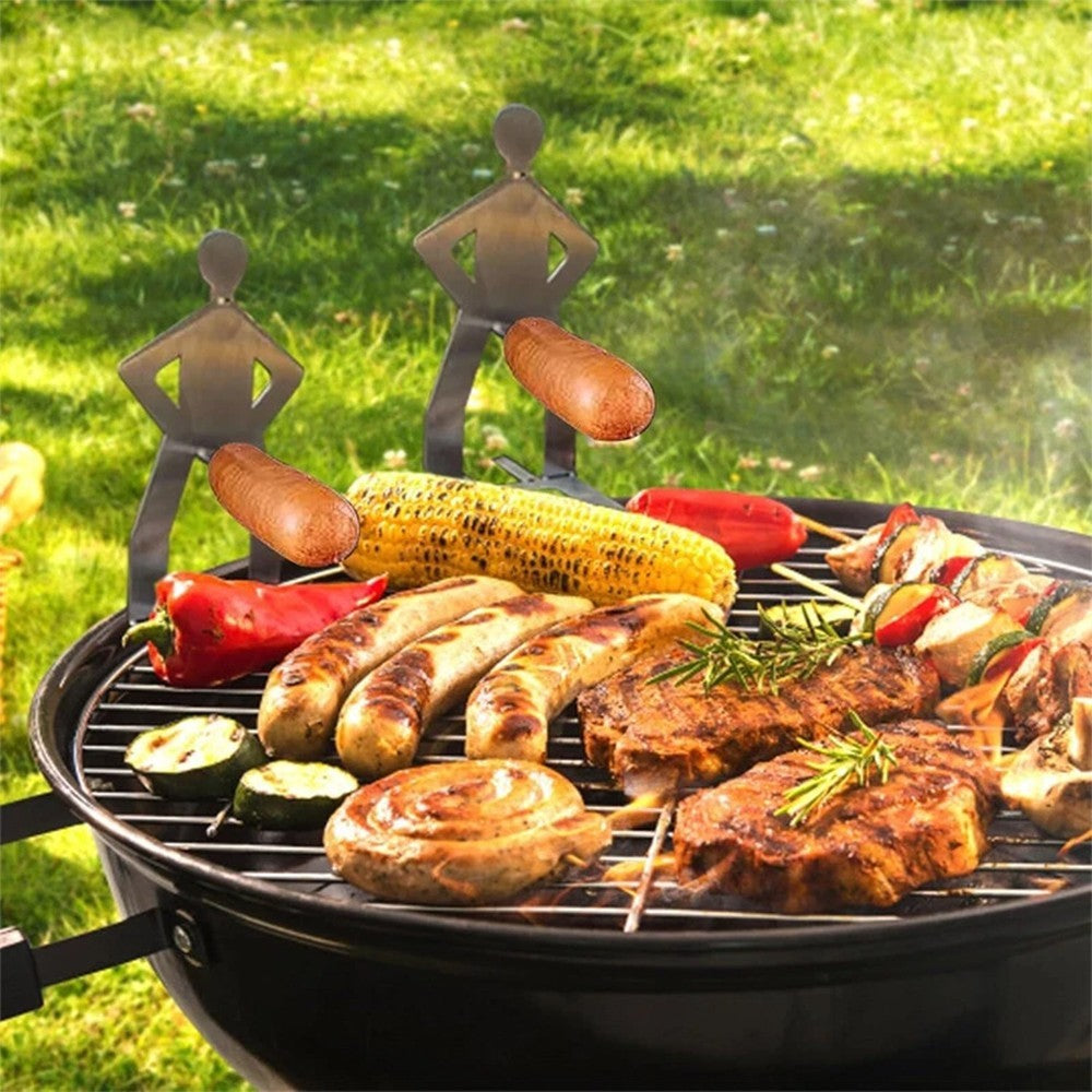 BBQ Accessories Novelty Men Shaped Stainless Steel Hot Dog Sausage Holder Rack