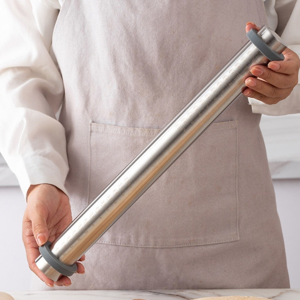 Professional Stainless Steel Rolling Pin with Adjustable Thickness Rings