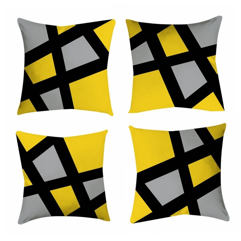 Set of 4 Grey Yellow Black Large Cushion Covers Without Pillow Core 45cm