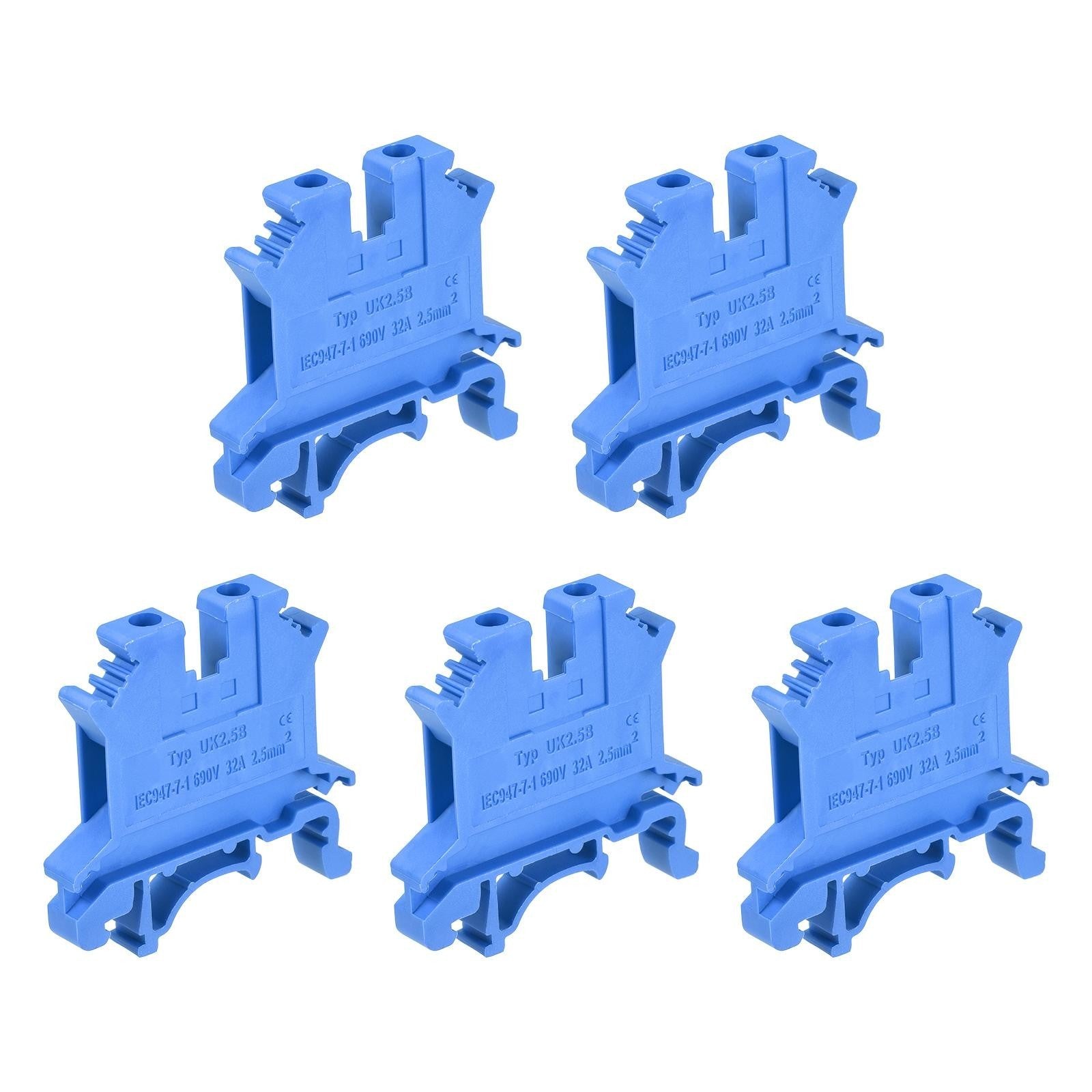 DIN Rail Mount Terminal Blocks Screw Type Clamp Blue UK2.5B Pack of 20