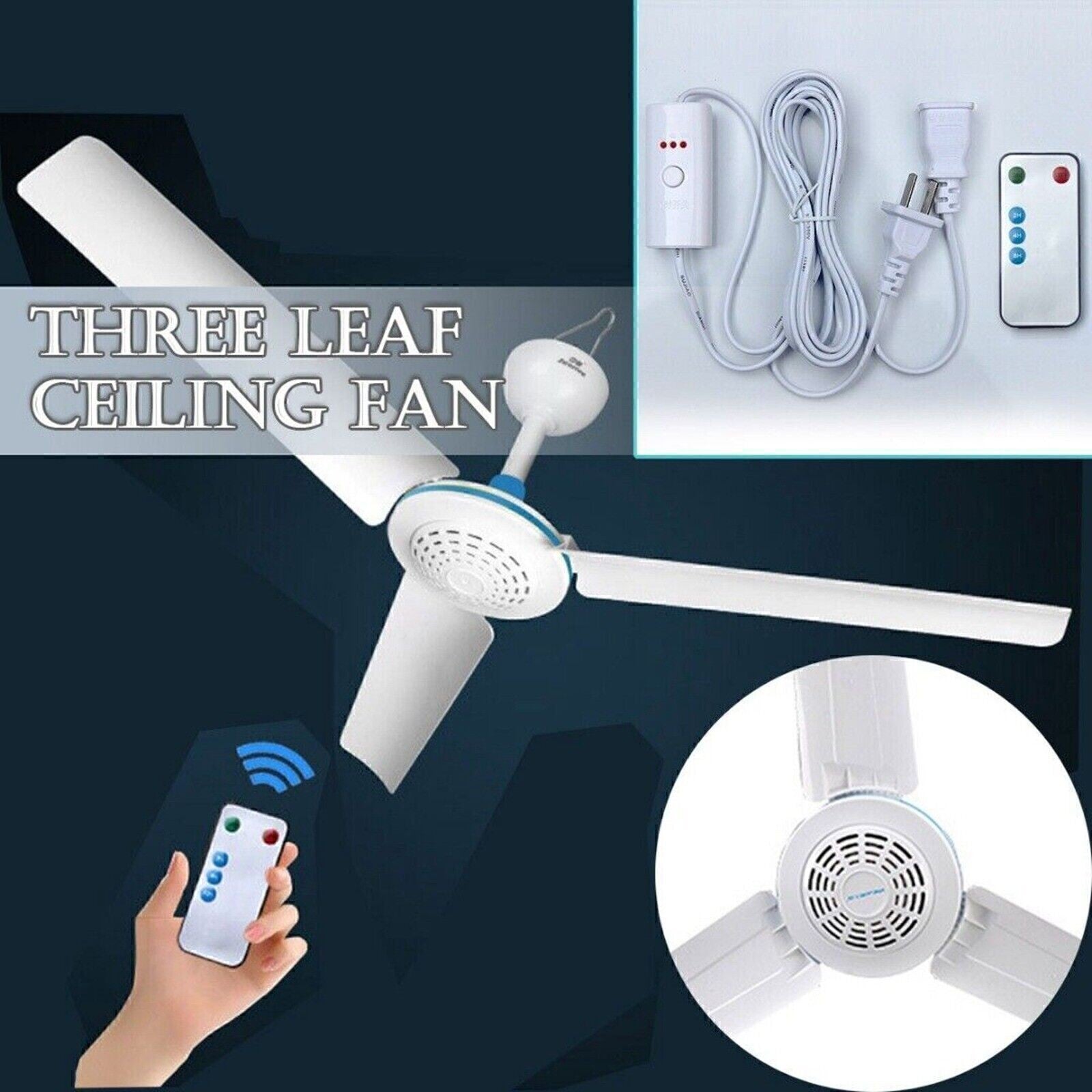 Quiet Remote Control 3 Blade Ceiling Fan Household Mini Fan