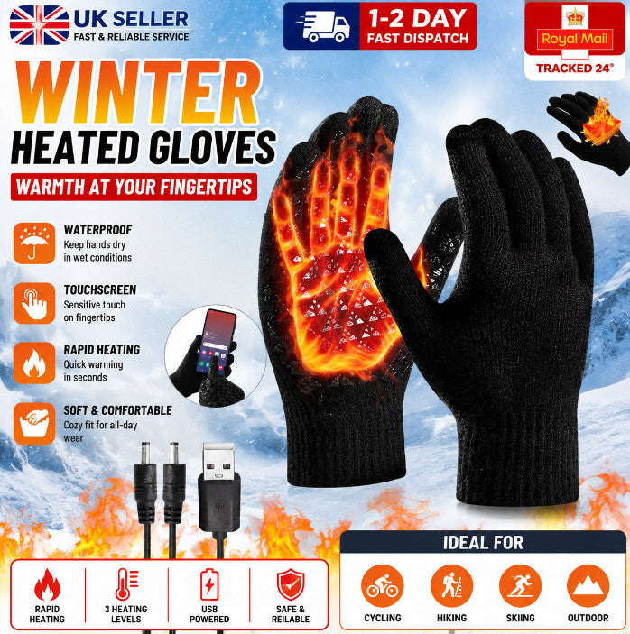 Electric Heated Gloves USB Rechargeable Insulated Warm Thermal Gloves Winter UK