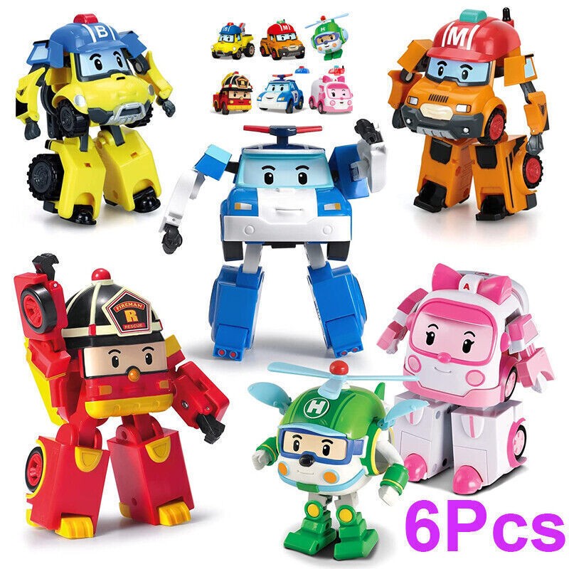 Car Action Figure Gift Robocar Toys 6Pcs POLI ROY AMBER HELLY Robot Transformers