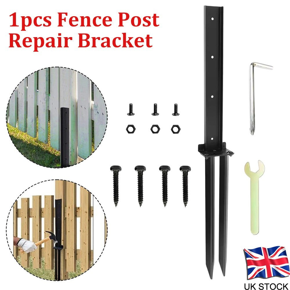 Heavy Duty Steel Fence Post Repair Kit - Anchor Brackets & Ground Spike UK
