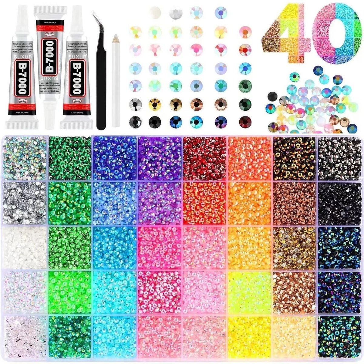 32000Pcs 40 Colors 3Mm Multicolor Resin Flatba Jelly Rhinestones for Bedazzling