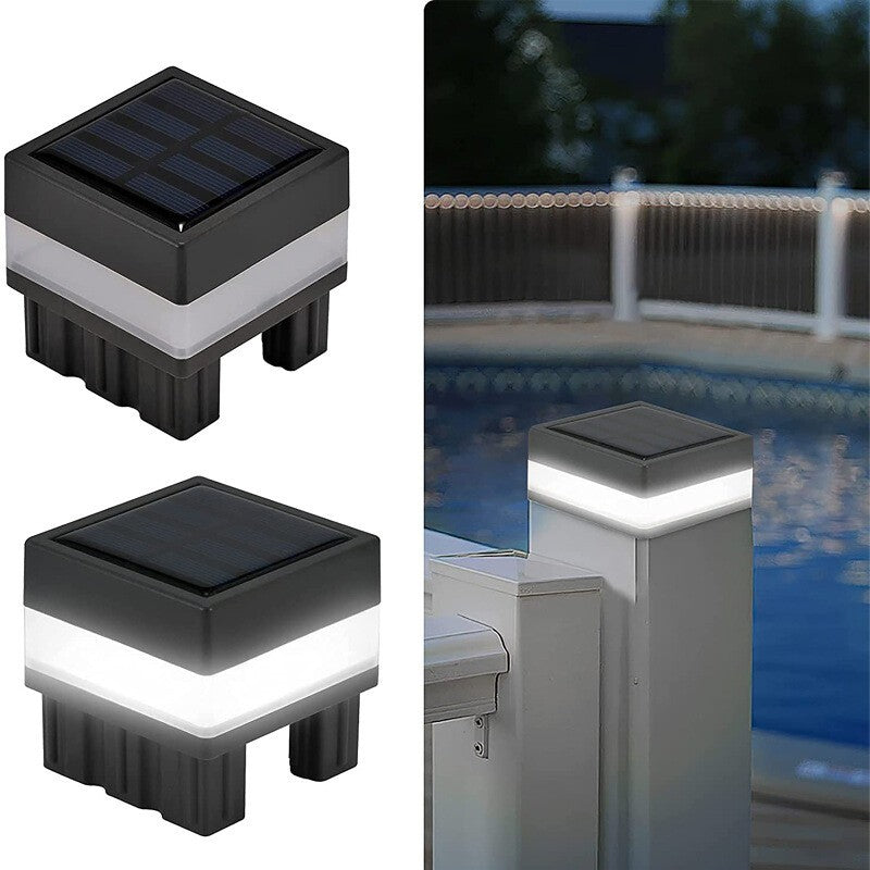 2X LED Solar Post Column Light Fence Solar Lamp Caps Outdoor Garden Light