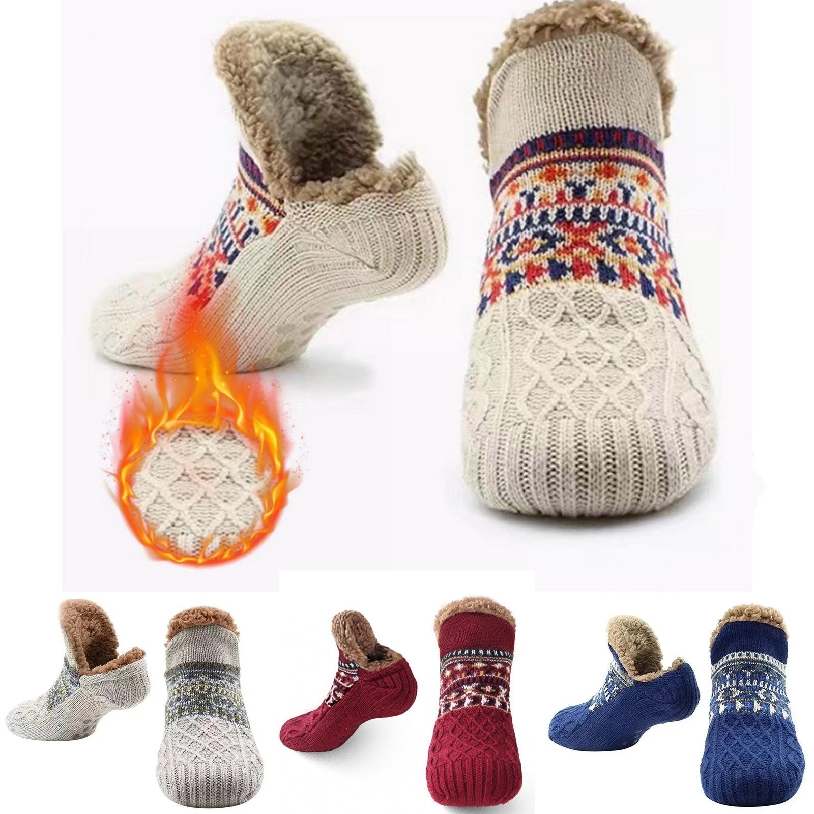 NEW Fluffy And Warm Non Slip Knitted Slipper Socks For Women And Men UK