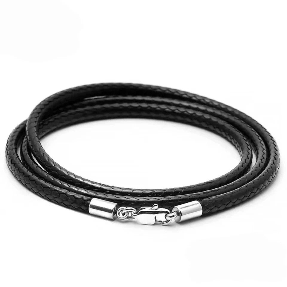 BLACK COFFEE BROWN BRAIDED PU WAX LEATHER CORD NECKLACE STAINLESS STEEL CLASP