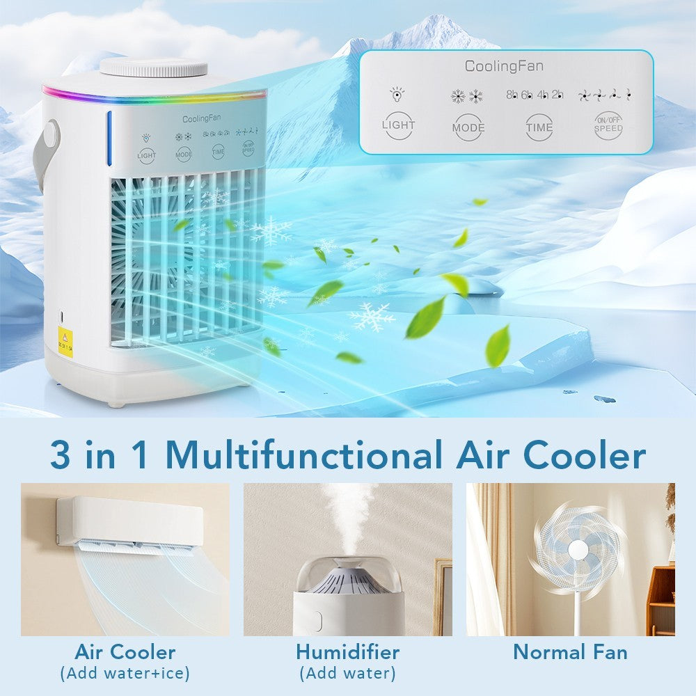 4 Speeds Portable Air Cooler Fan With 700ML Tank Ice Cold Cooling Conditioner