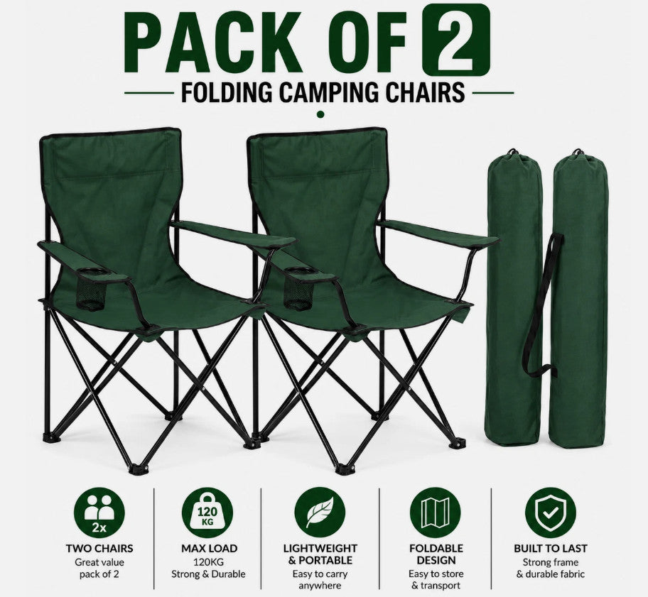 2*Camping Chairs Portable Folding Lightweight Outdoor Garden Beach Picnic Chair