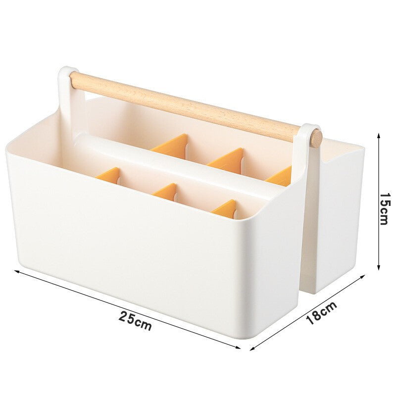 Stationery Pen Compartment Storage Box Wooden Handle Remote Control Storage Box