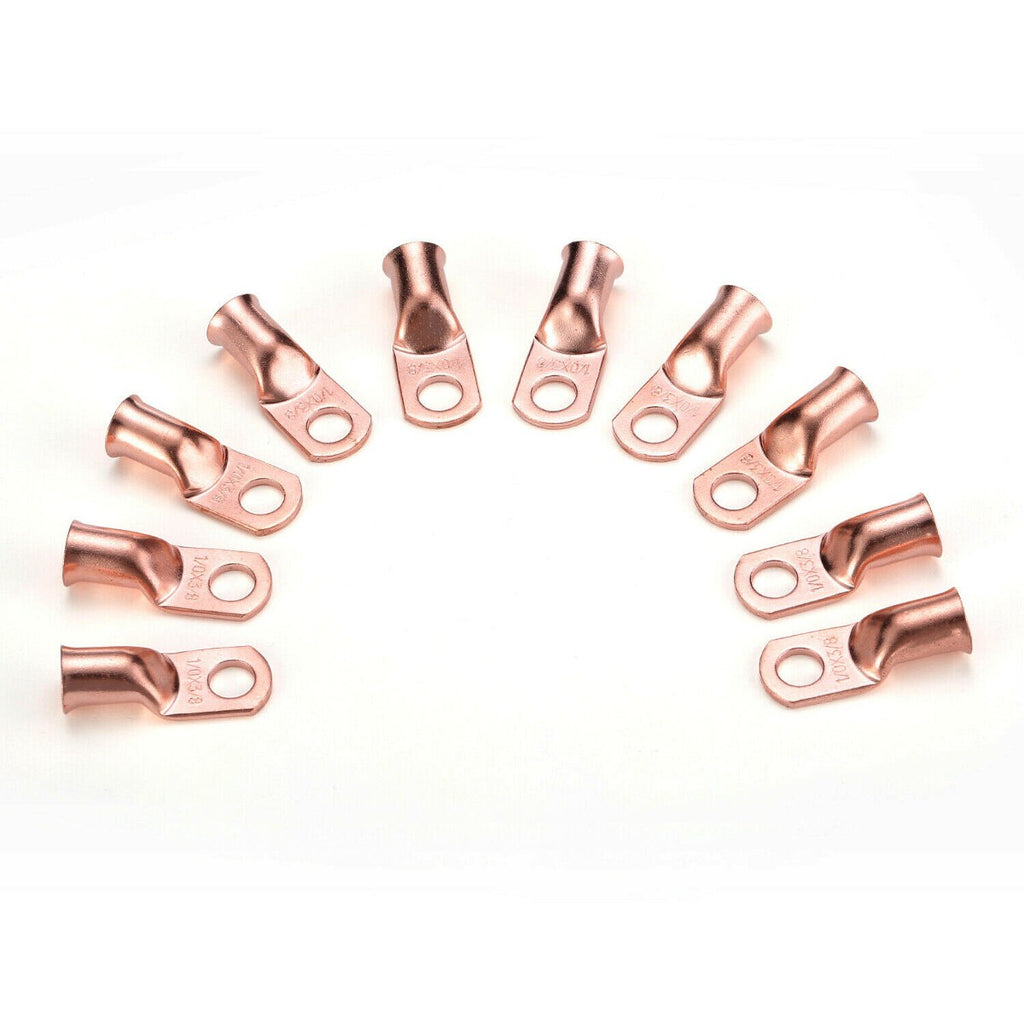 10pcs 1/0 AWG Gauge Copper Lugs w/ RED & BLACK Heat Shrink Ring Terminals