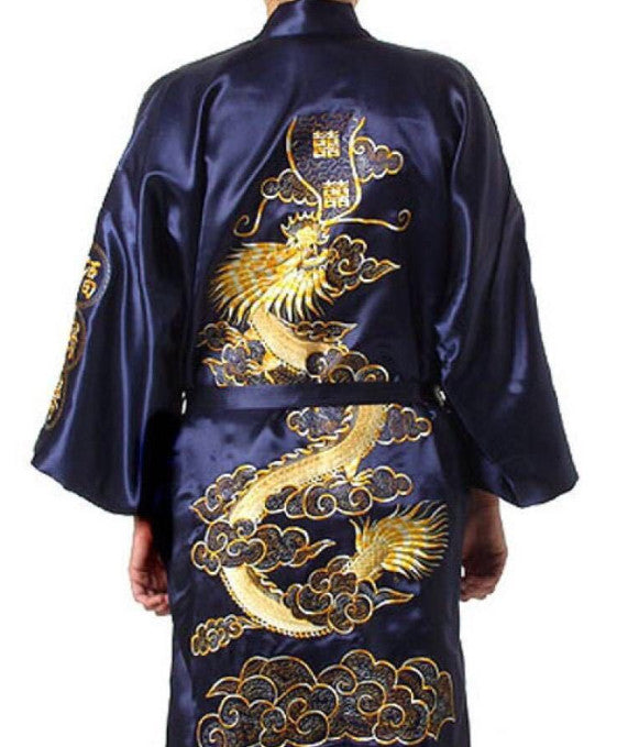 Chinese Dragon Satin Bathrobe Men's Kimono Pajamas for Stylish Comfort