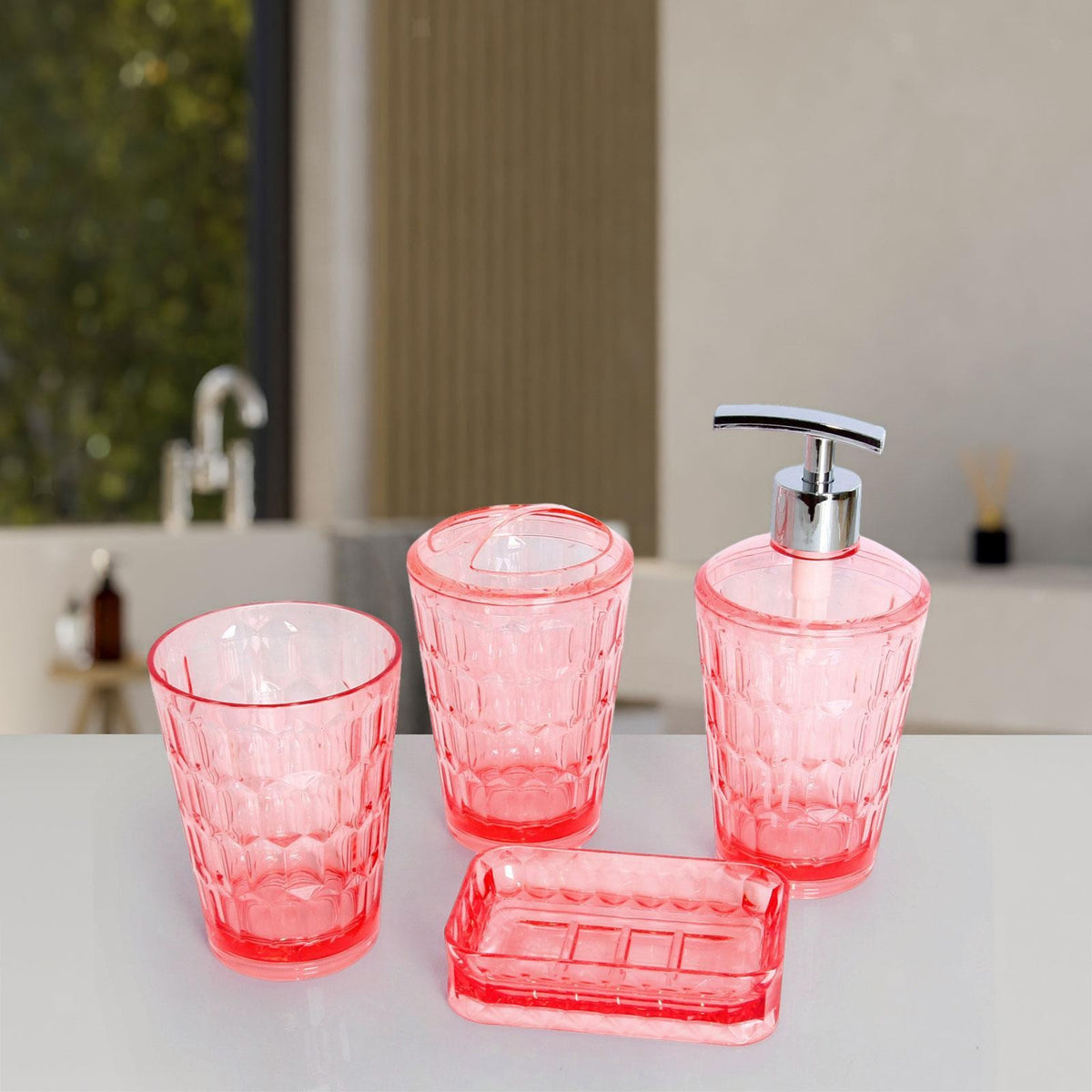 4Pcs Lotion Dispenser Toothbrush Holder Bathroom Accessories Set