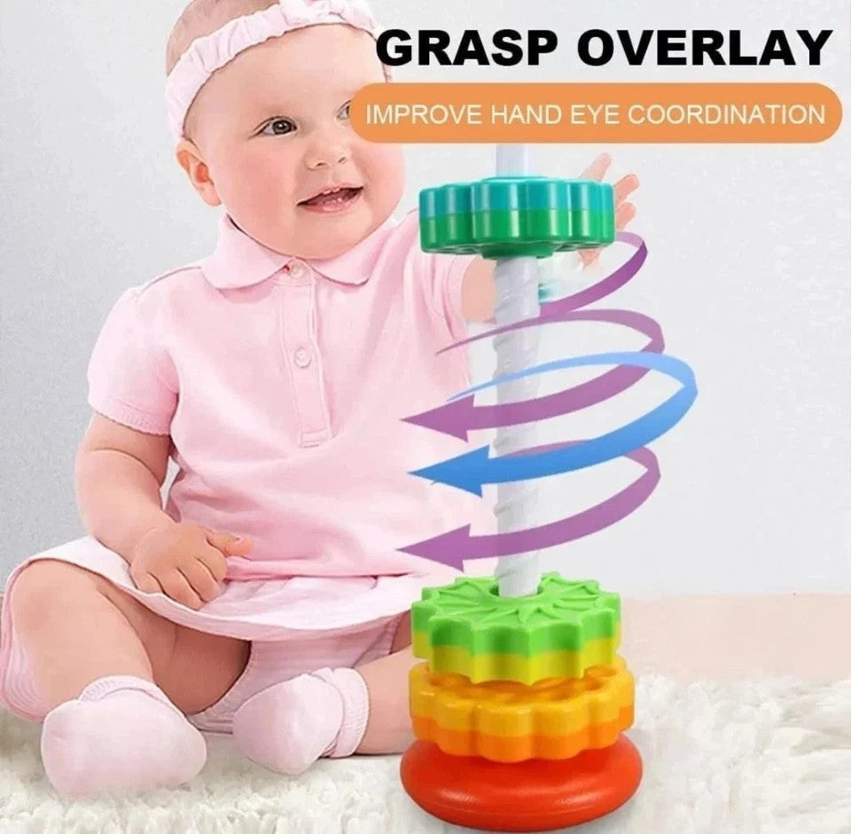 Baby Rainbow Tower Spinning Toy Colorful Gift Learning Activities 12m+ BPA Free
