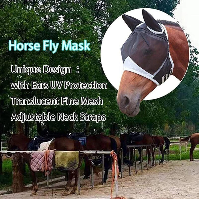 Half or full face Padded Mesh Fly Mask Hood with Ears Horse M Size UK