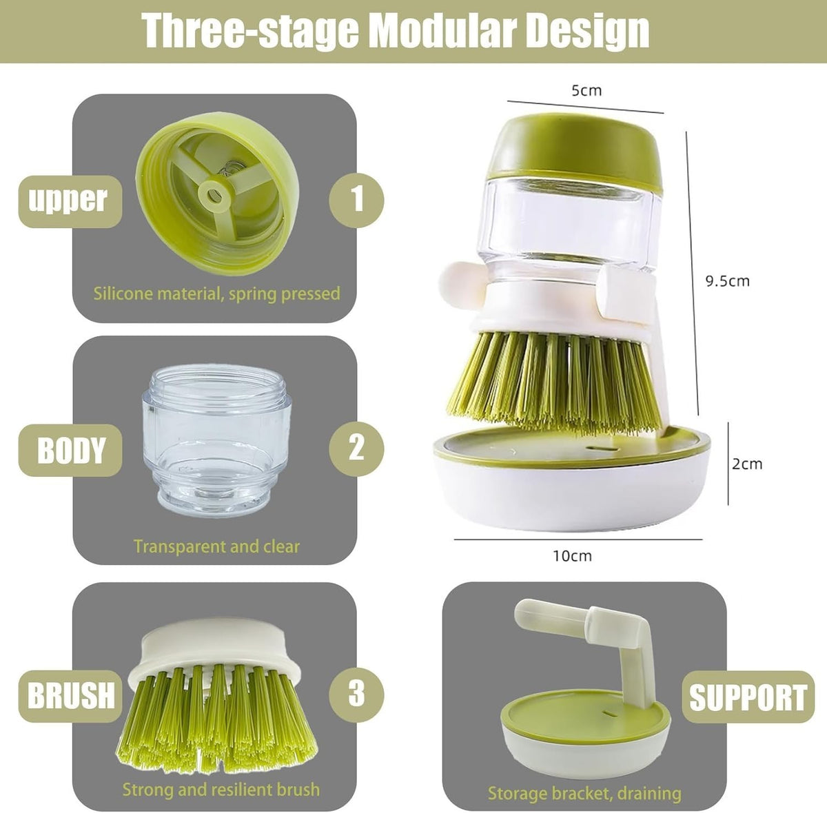 Soap Dispenser Dish Brush Palm Brush Scrub Brush Equipped With Storage...