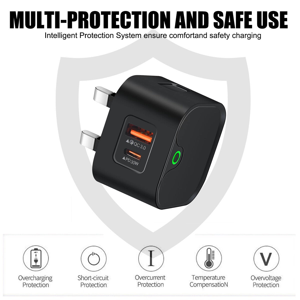 30W Dual PD Type USB-C Fast Charger for iPhone 13 12 11 14 Pro Max Plus UK Plug