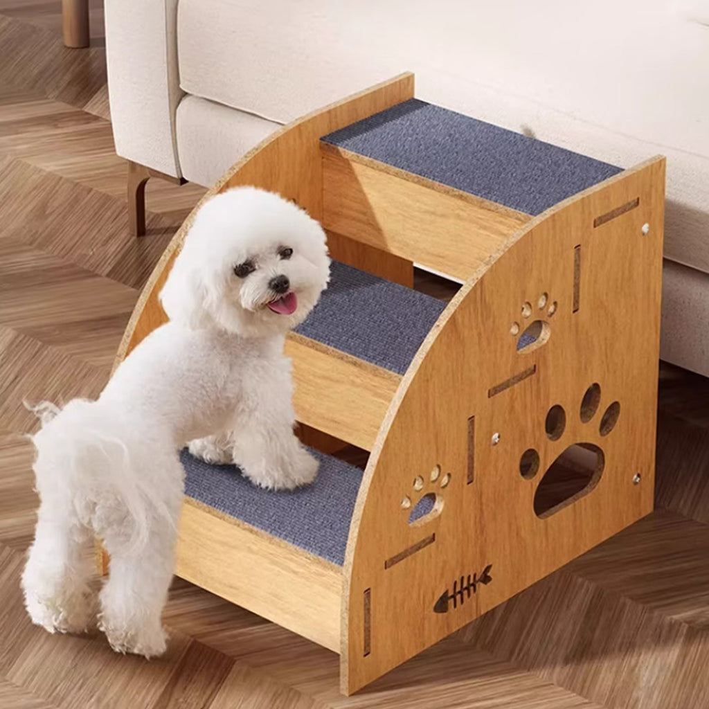 2/3 Steps Pet Ramp Wooden Dog Cat Steps Stairs Non-slip Safety Ladder For Sofa