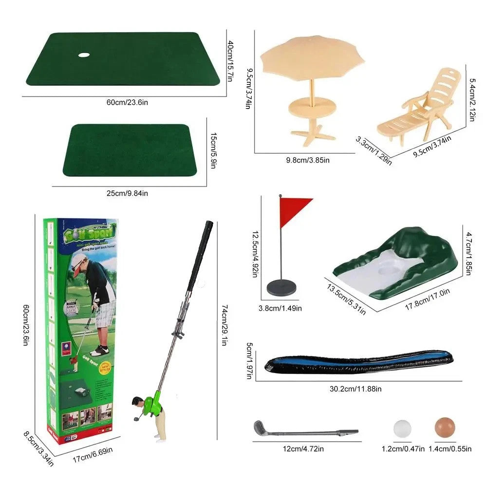 Indoor Mini Golfing Game Kit Golfs Toy Set w/Green Pad Putter Early Education