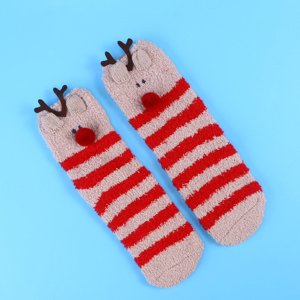 Christmas Gift 3D Design Fluffy Coral Thick Warm Socks For Women Towel Floor/