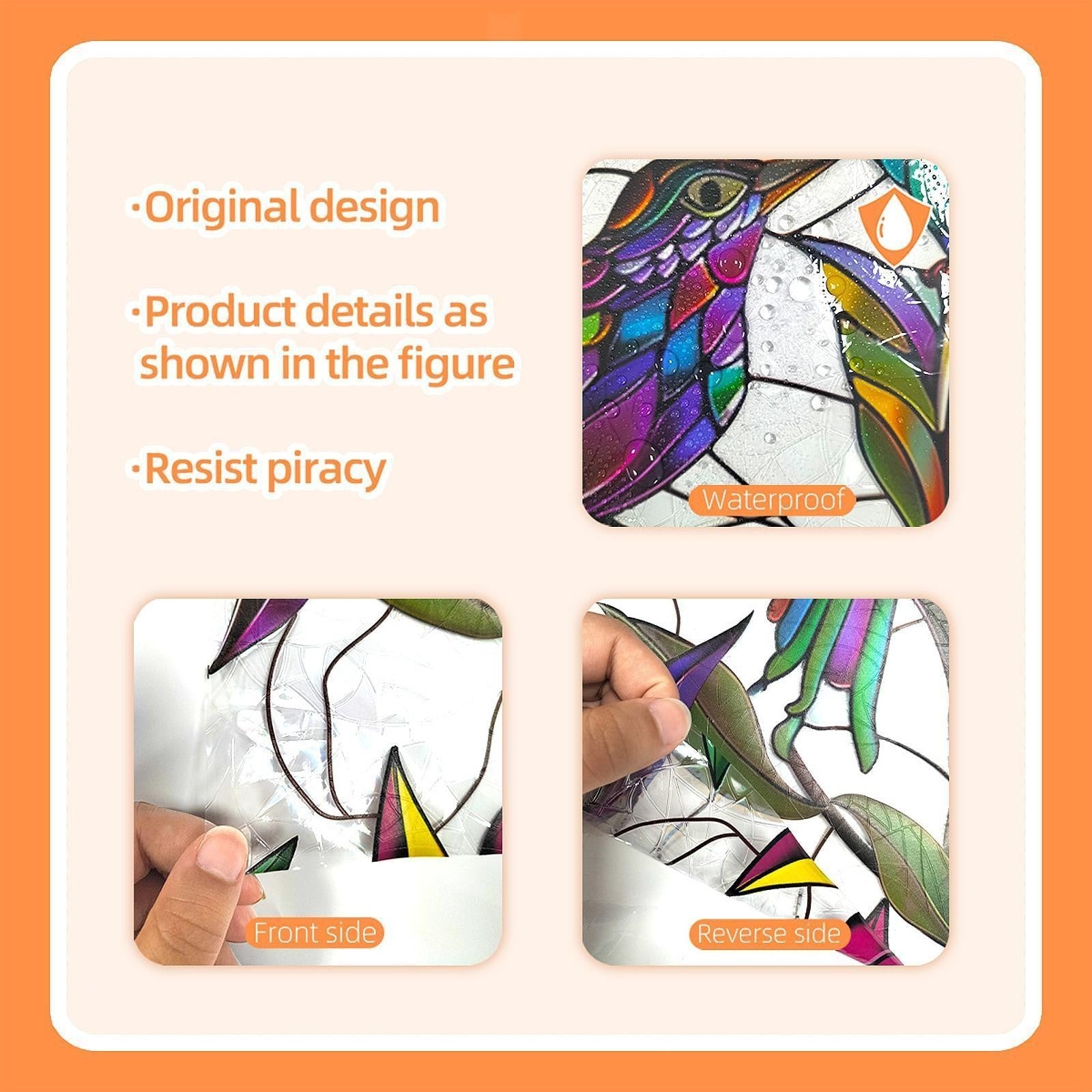 Stained Glass Window Film Creative Design Self Sticky Privacy Rainbow Decal