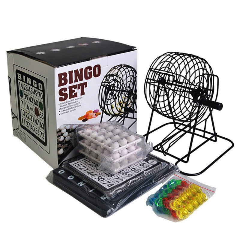 Traditional Bingo Set Wire Cage Bingo Ball Lotto Game Party Card Marker Ticket