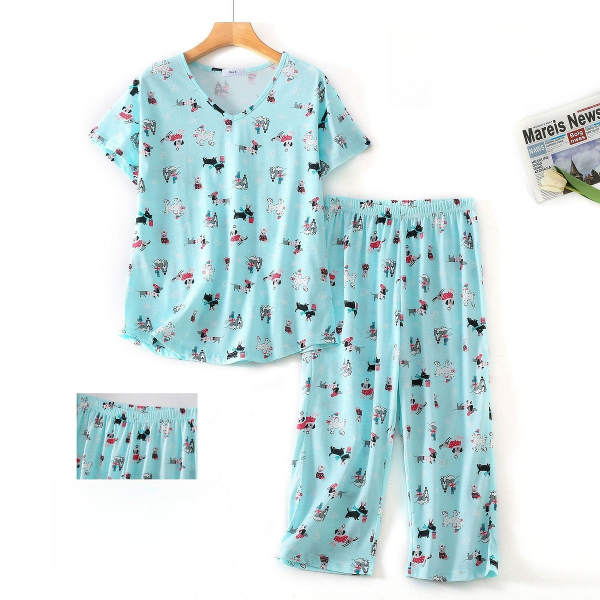 Ladies Pyjama Set Printed Pjs Summer Short Sleeve Loungewear Nightwear Plus Size