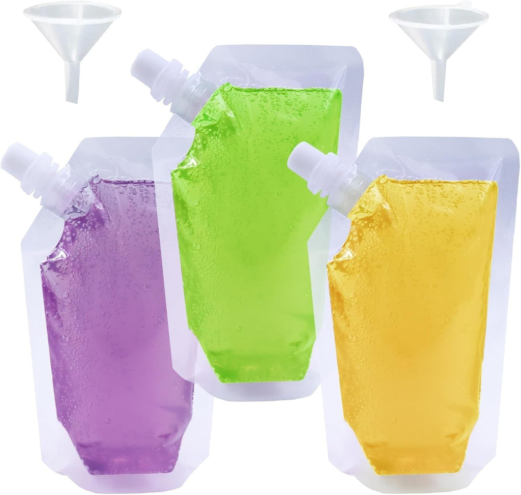 100pcs Clear Plastic Spouted Liquid Drink Bag Pouch Reusable for Picnic 500ML