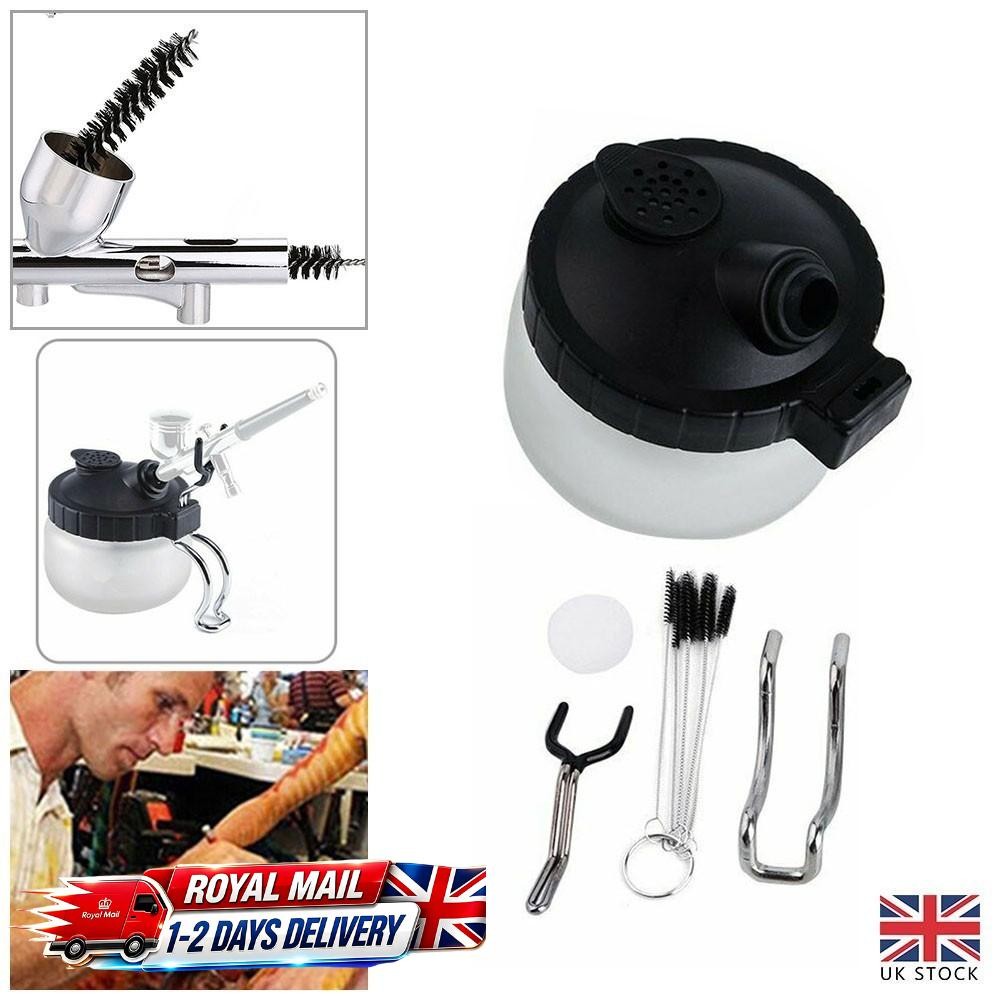 Airbrush Cleaning Pot Cleaner Kit Glass Paint Jar Airbrush Stand Filters Brushes