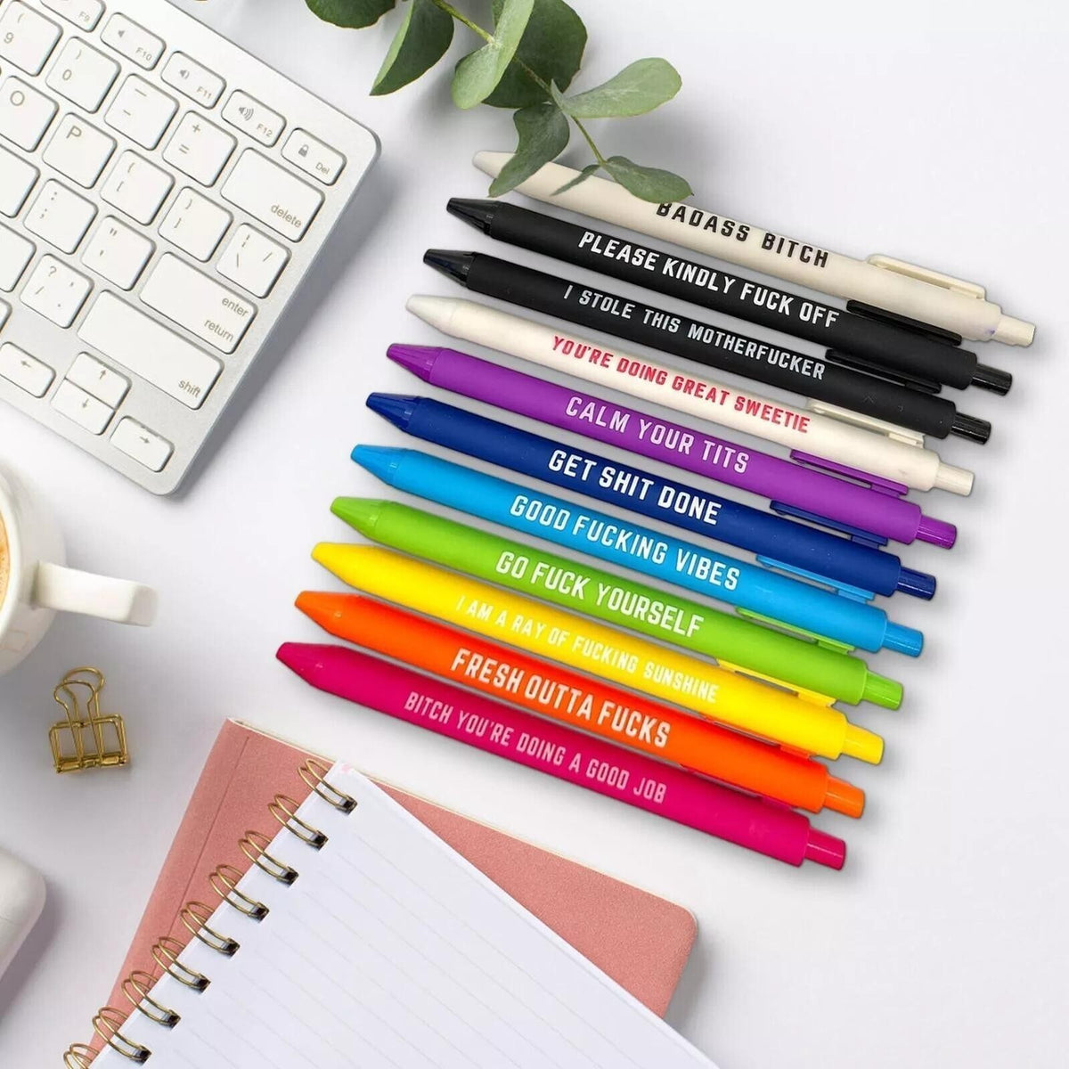 11PCS Funny Pens Swear Word Black Ink Writing Pen Funny Diary Gift Pen Set