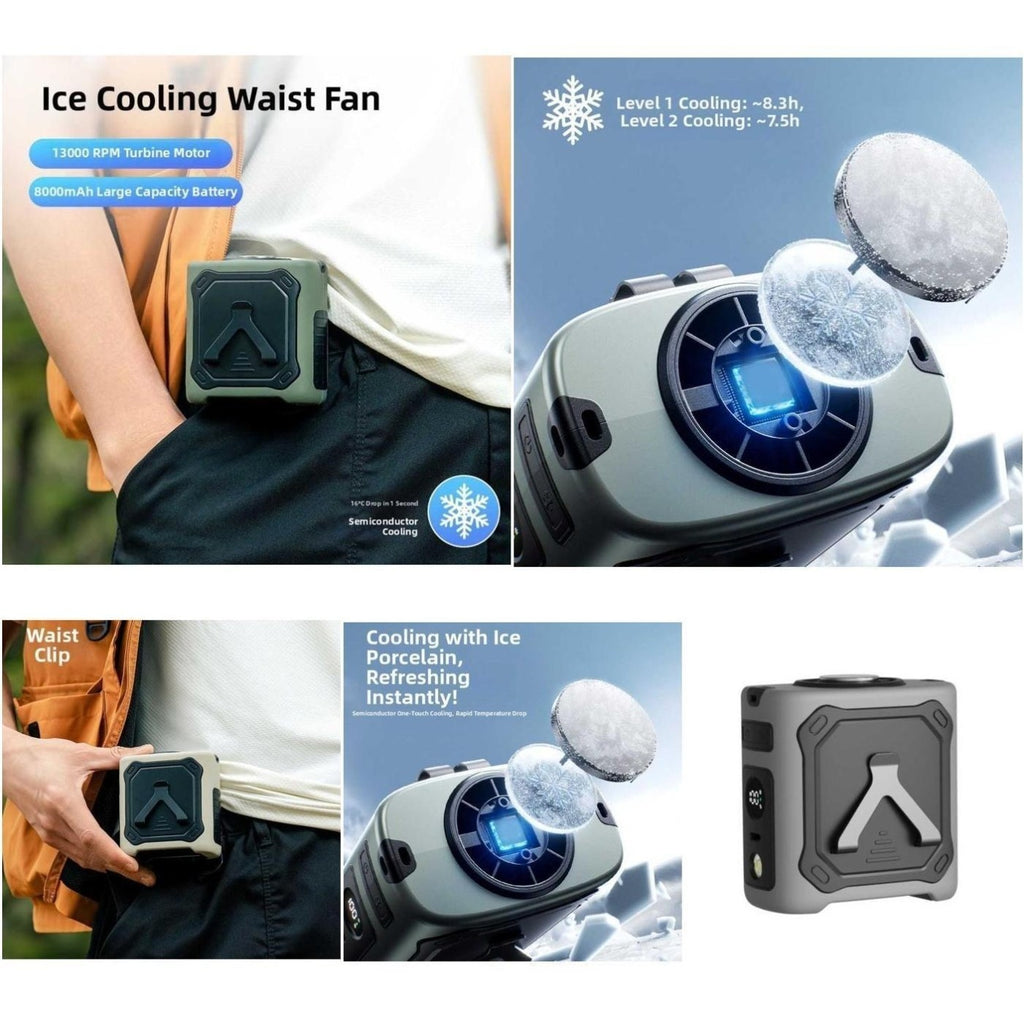 Semiconductor Cooling Waist Fan 4000mAh Battery 29 Hours Runtime LED Screen.*