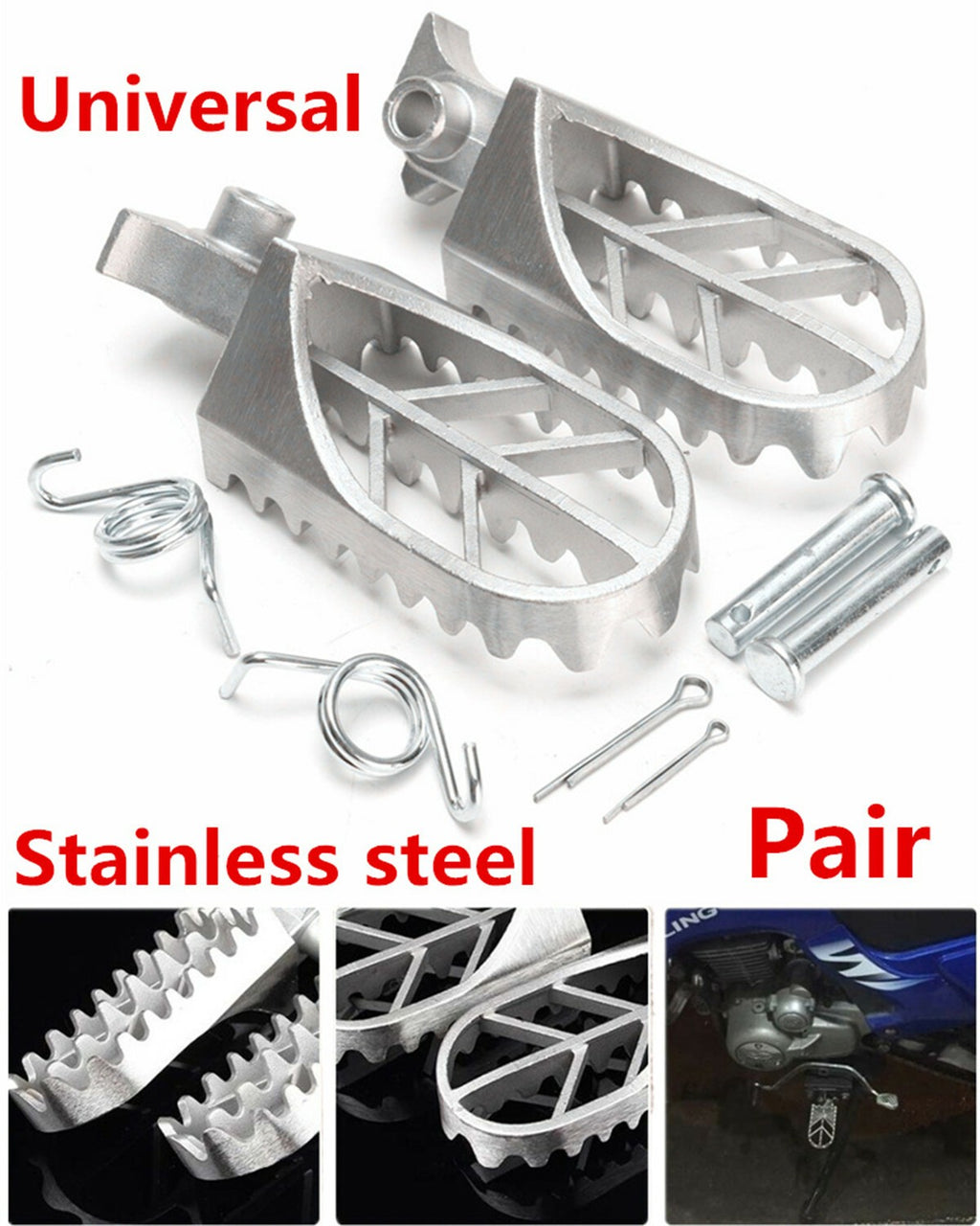 New 1 Pair Stainless Steel Wide Fat Motorcycle Front Foot Peg FootPegs Footrest