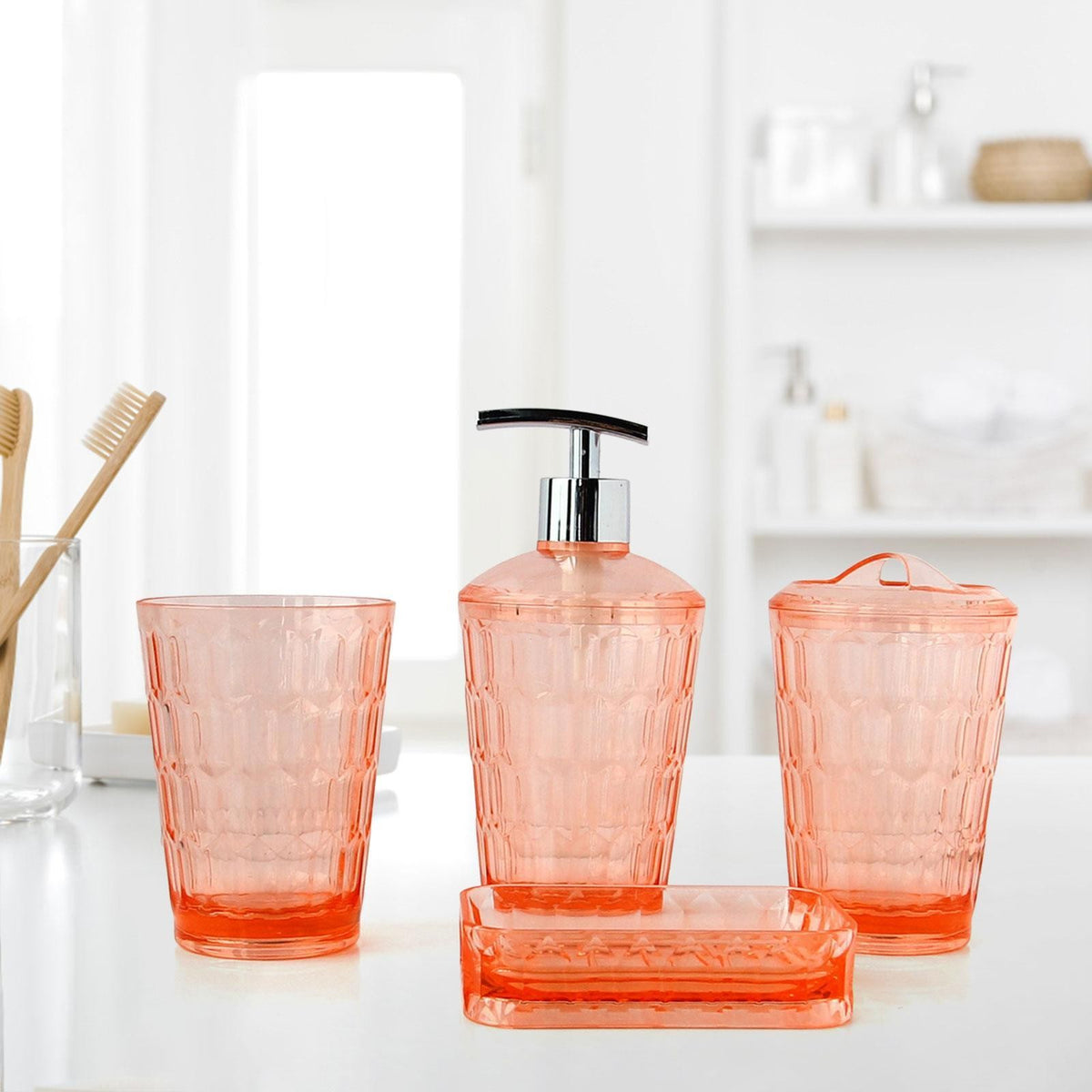 4Pcs Lotion Dispenser Toothbrush Holder Bathroom Accessories Set