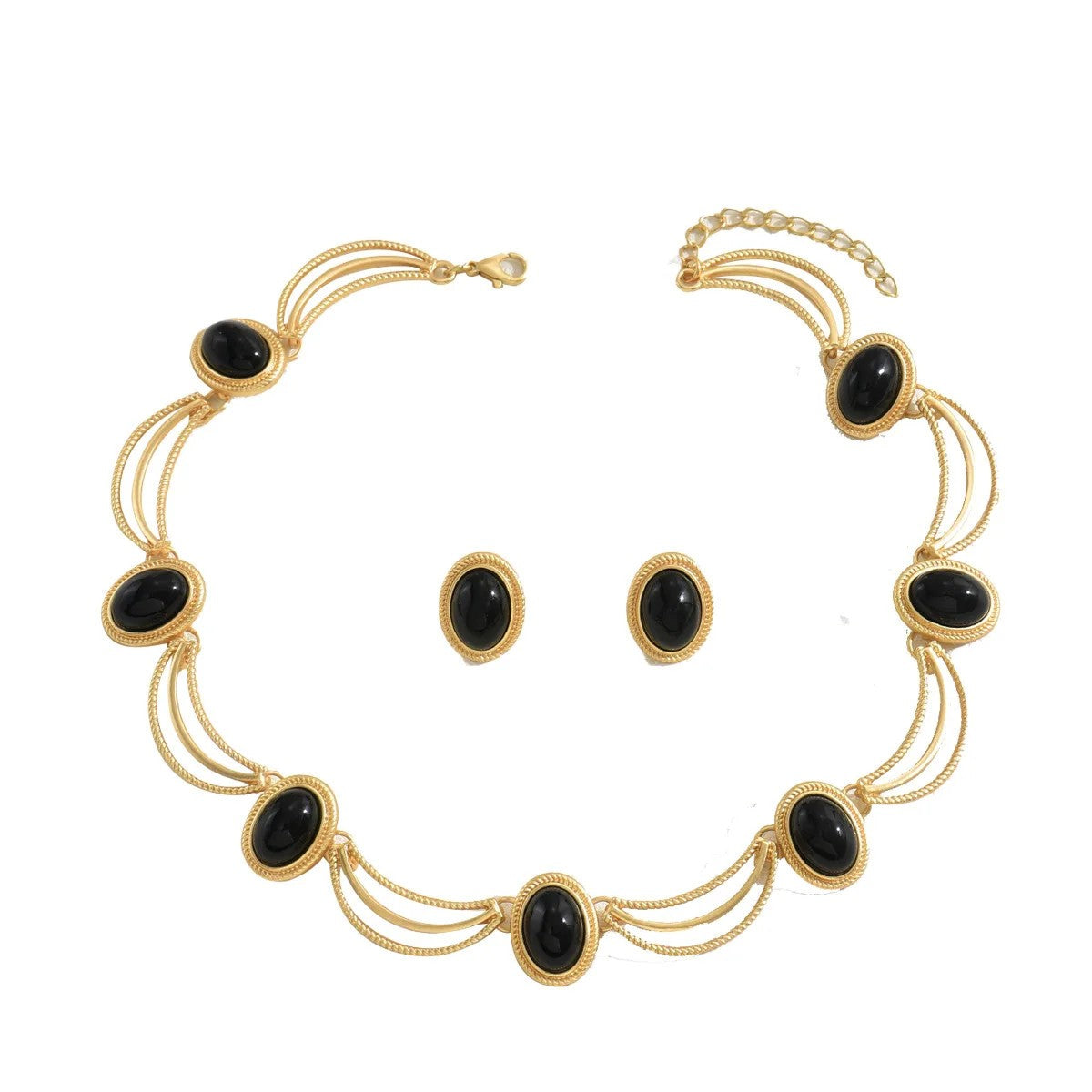 Vintage Inlaid Gemstone Earrings Necklace Sets Zinc Alloy Palace Style Fashion