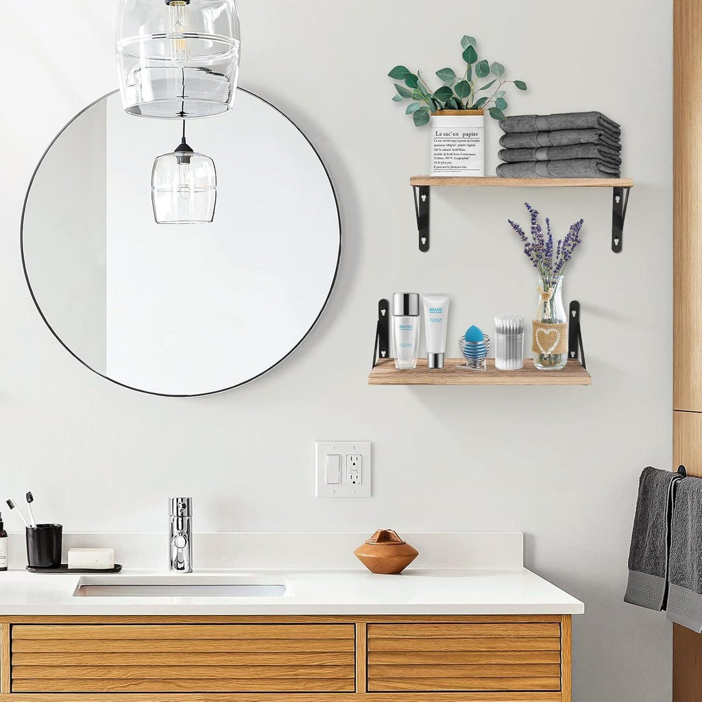 2PCS Floating Shelves Wooden Wall Mounted Display Storage Hold Rustic Industrial
