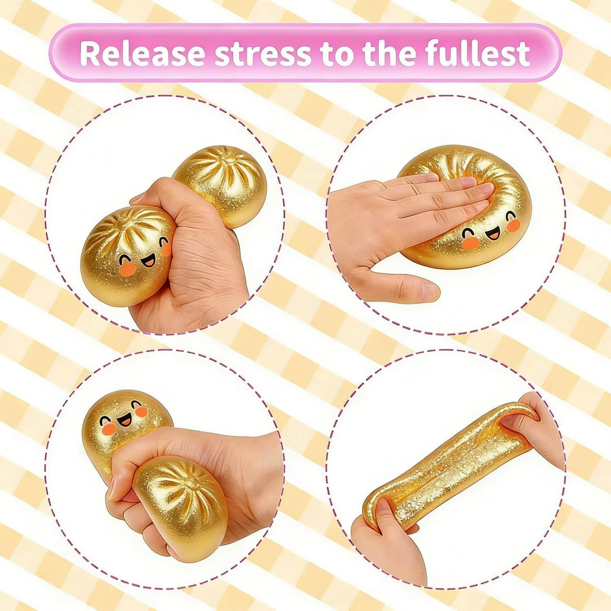 Glitter Dumpling Squishy Toy Stress Relief Fidget Soft Calming Gold