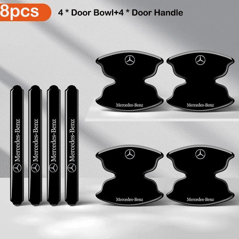 8pcs Black Car Door Handle Bowl Scratch Sticker Protector Film for Mercedes Benz