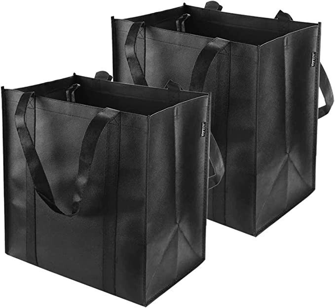 3 Pack Heavy Duty Black Large Reusable Grocery Tote Shopping Carry Bags