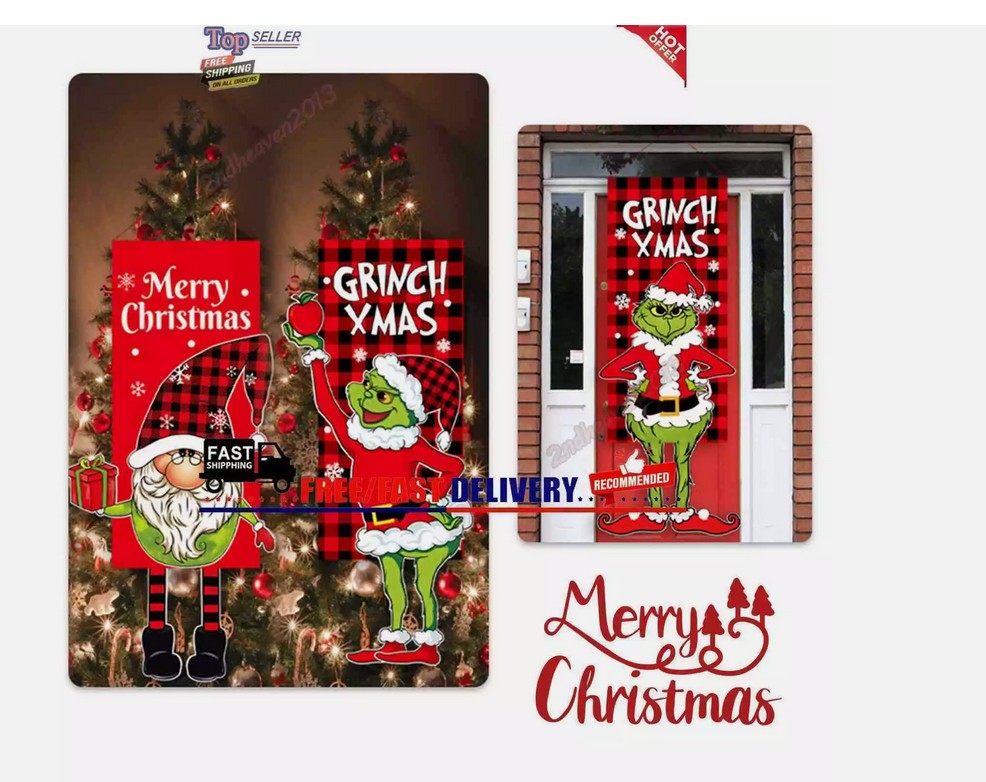 Christmas Decor Grinch Hanging Faceless Doll Door Hanging Flag Garden Flag Gift