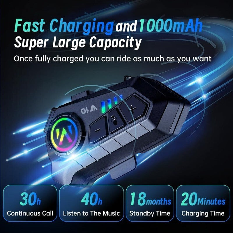 2X Wireless Bluetooth HiFi Motorbike Call Headphone Motorcycle Helmet Headset
