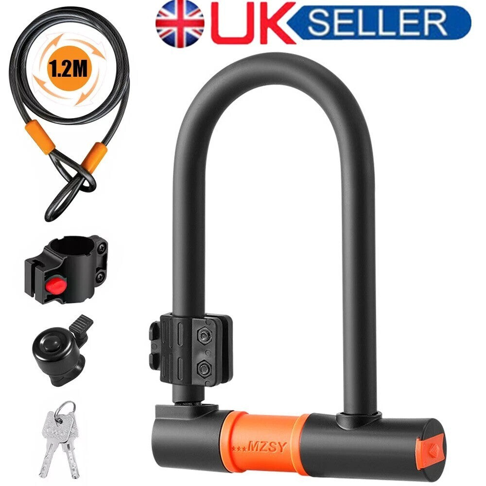 U Shaped Bike Lock With Two Keys Heavy Duty Cable With Bracket Bicycle D Lock UK