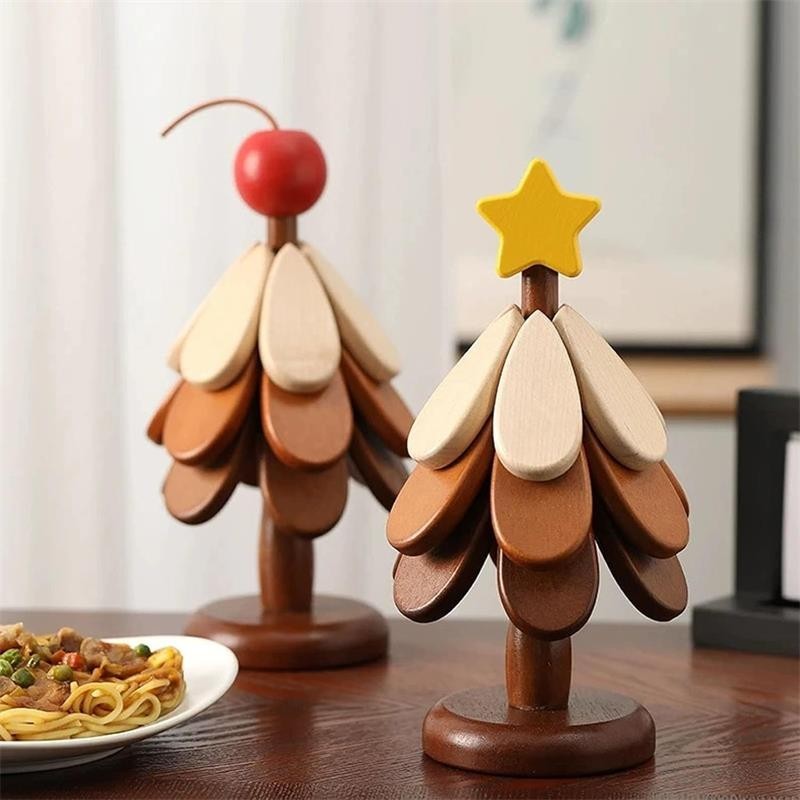 Christmas Tree Trivet Set for Hot Dishes,Wooden Coasters Trivets, Tree Shape