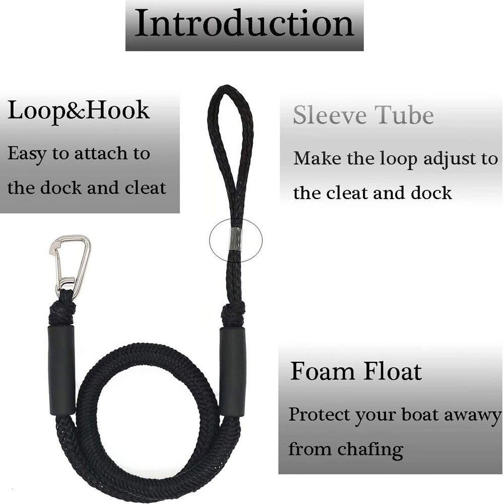 2pcs 4ft Bungee Dock Lines with Hook For Boat Jet ski Pontoon Kayak Watercraft