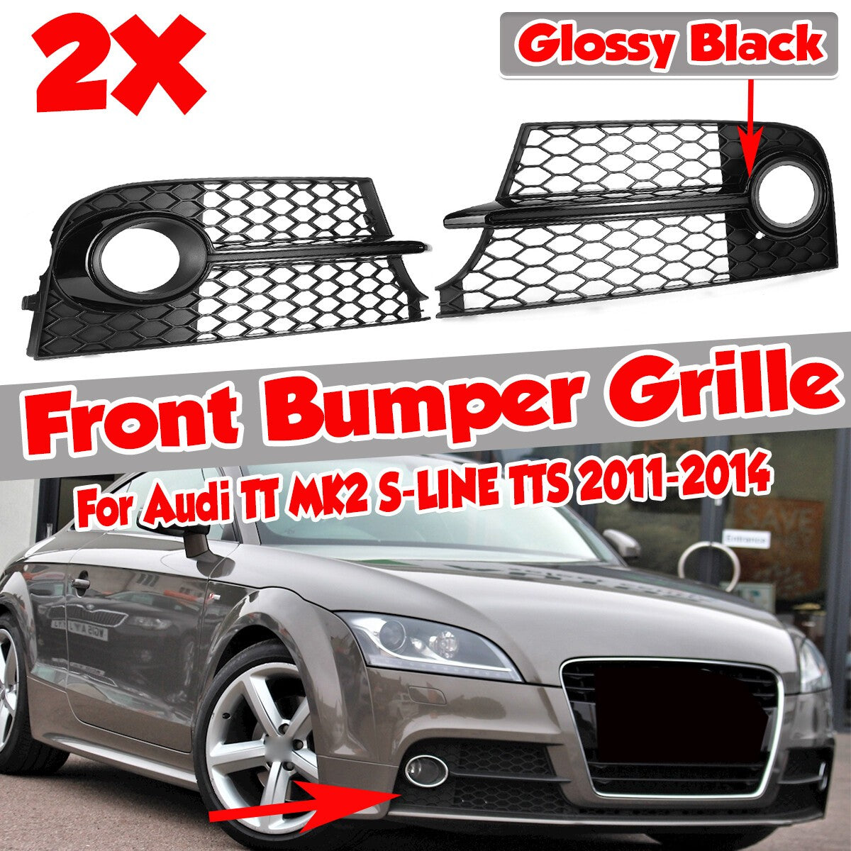 FOR AUDI TT 2011-2014 S LINE FRONT BUMPER LEFT + RIGHT FOG LIGHT GRILLS N/S O/S