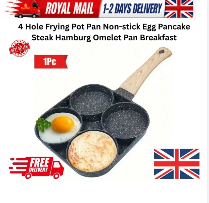 Non-Stick Omelet Frying Pan 4 Hole Pancake Egg Ham Burger Steak Breakfast Maker