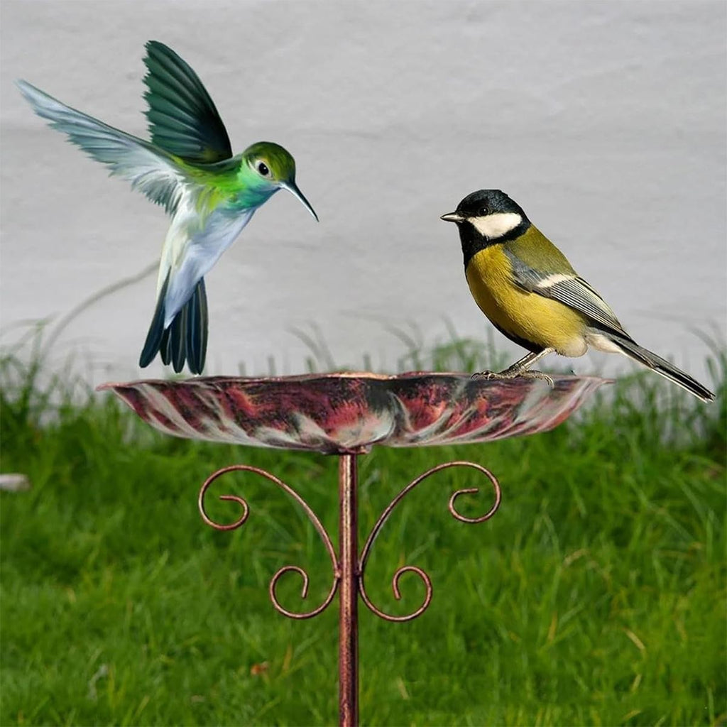 Retro Iron Bird Bath Feeder 5-Pronged Base Metal Bowl Freestanding Birdbath