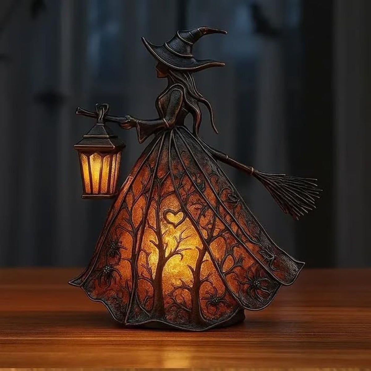 Halloween Witch Lamp, Gothic Spooky Witch Decor with Holding Lantern,Party Decor