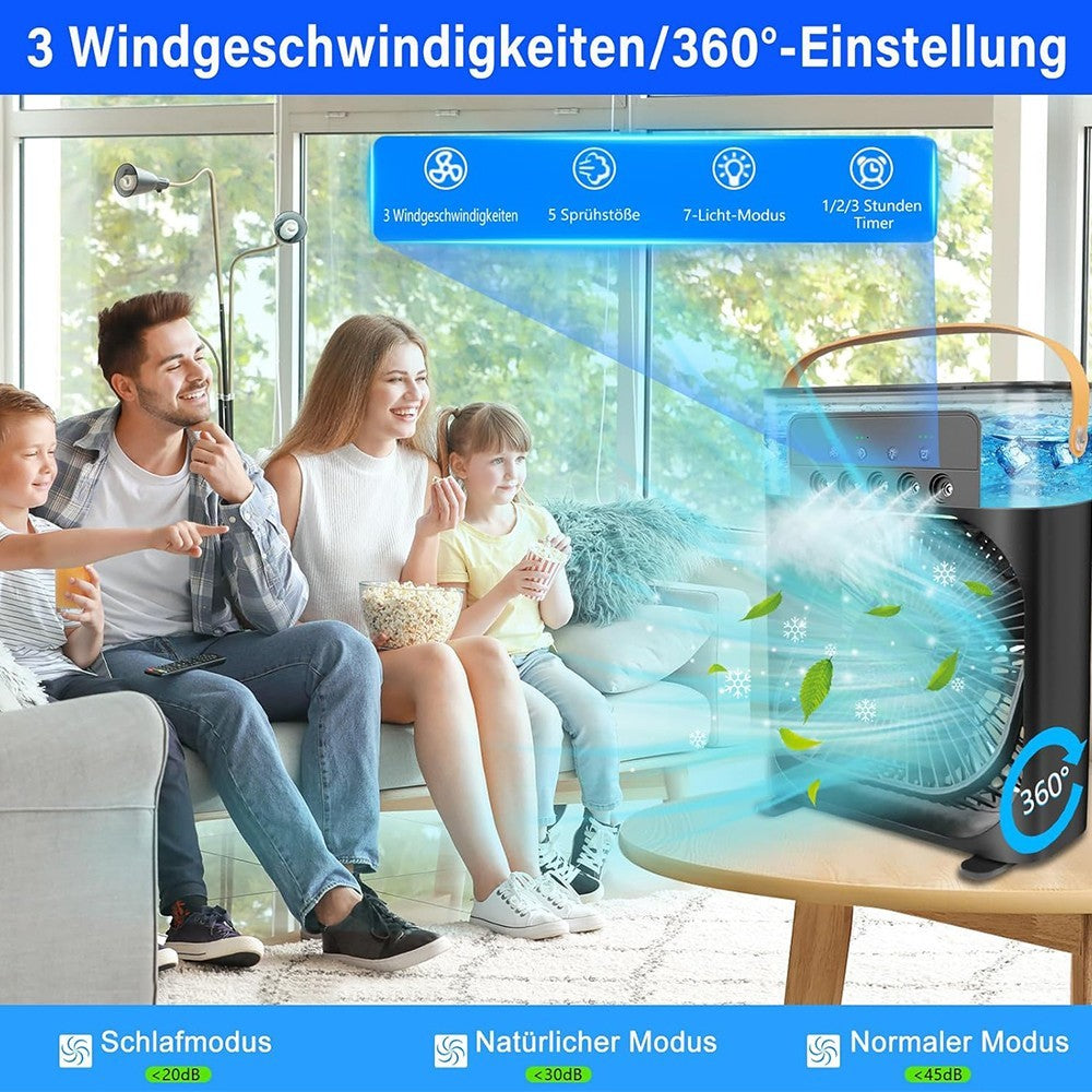 Portable 3-in-1 Fan Air Conditioner Small Cooler with LED Night Light
